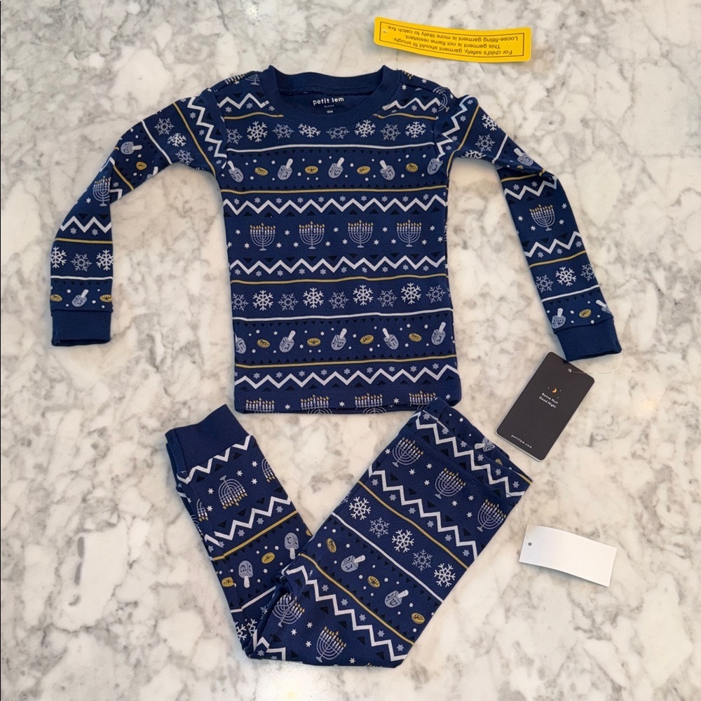 NWT Petit Lem Blue Festive Hannukah Pajama Set